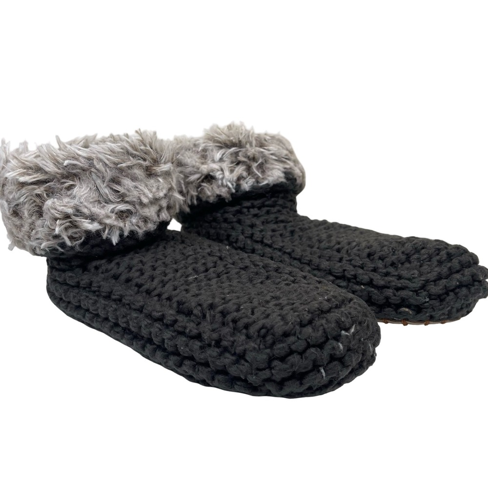 Lemonโ for Anthropologie Cloud Knit Slipper Boots Womens Gray Faux Fur Trim
